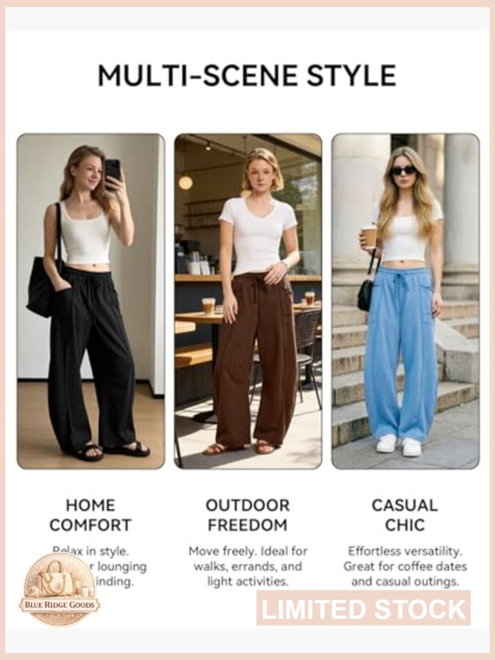 Women's Barrel Sweatpants High Waisted Baggy Wide Leg Lounge Pants Horseshoe - Picture 6 of 7